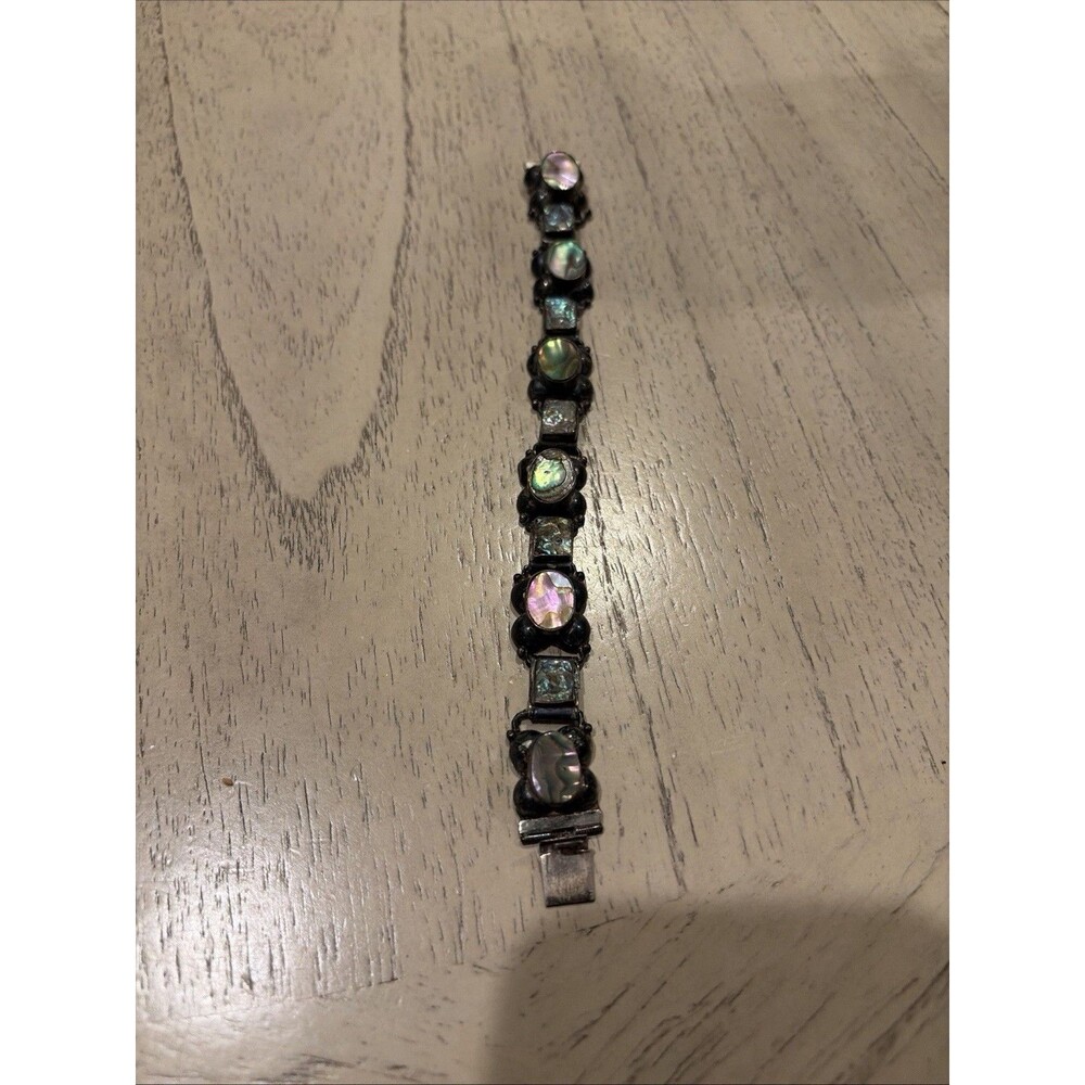 Vintage Mexican Sterling Silver And Abalone Bracelet 7.5” L